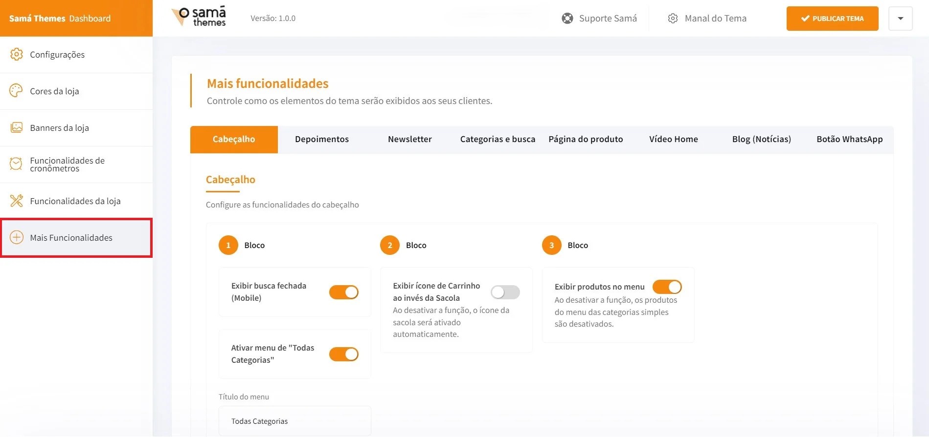 Mais funcionalidades